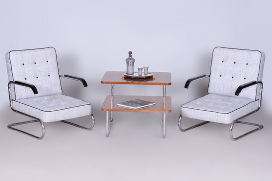 Set of Two Original Bauhaus Armchairs, by Mücke-Melder, Beech, Czech, 1930s – Textile, Wood (photo 17 of 17)