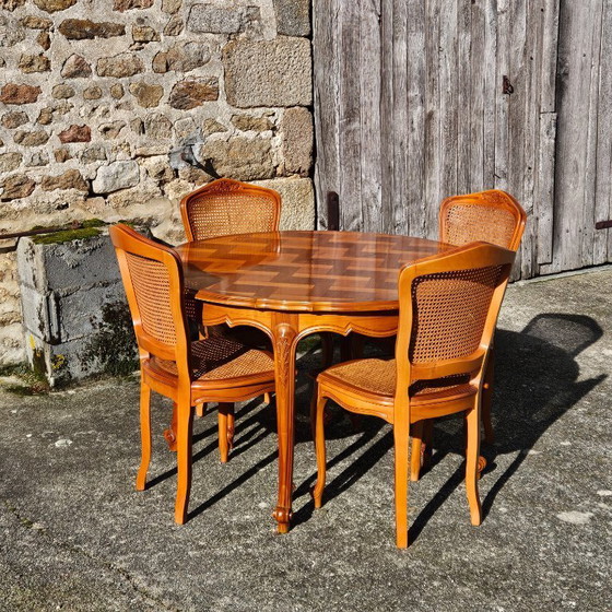 Image 1 of 4 chaises de salle à manger vintage françaises en rotin - chaises de style cottage - style Louis XV - années 80