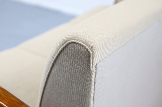 Originele Art Déco sofa 1940, Banken, Textiel, Hout, Beige (foto 8 van 9)