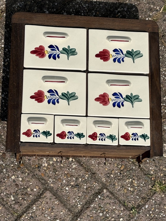 Boerenbont kastje met 8 lades 45x45cm – Opbergkast, Ceramic, Wood (photo 4 of 5)