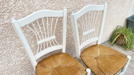 Image 1 of Paire de CHAISES Paillées BLANCHES Vintage