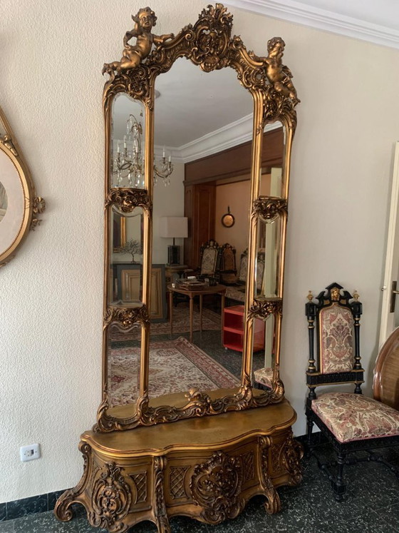 Monumental gilded Rococo style Mirror with chest – Wood (photo 2 of 11)