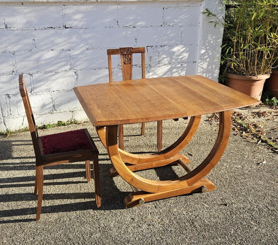 Image 1 of Französischer Art-déco-Esstisch – Ausziehbarer antiker Esstisch – 1920er Jahre