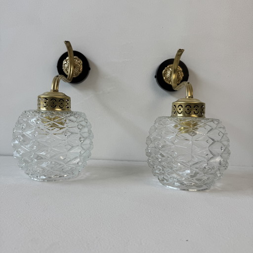 Pair of Vintage Molded Glass Wall Lights