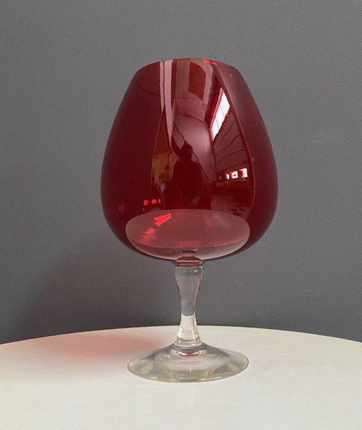 Empoli red large glass shape vase 1960s