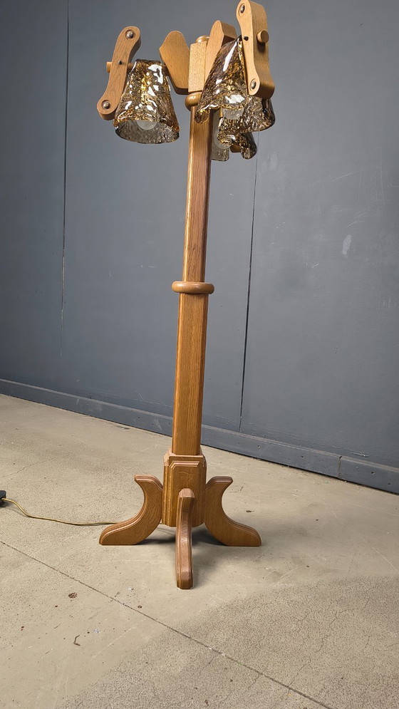 Image 1 of Lampadaire rustique en chêne et verre de Murano, années 1960