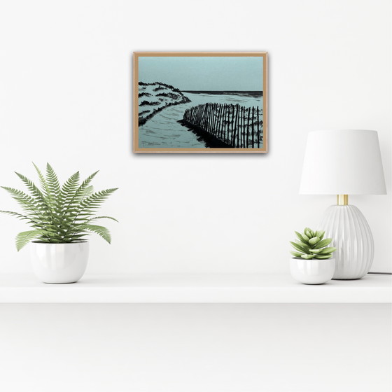 Image 1 of Ink on green-grey paper, 40x30cm.