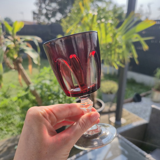 Image 1 of Set di 4 bicchieri da vino rosso rubino vintage - Cristal d'Arques "Arco Gotico" - Francia