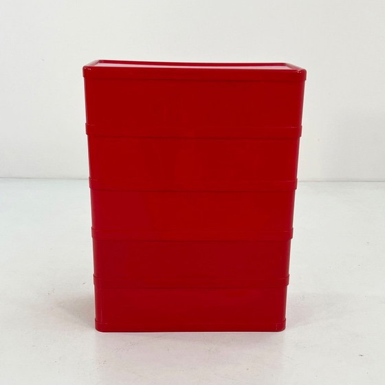 Image 1 of Cassettiera rossa a 5 cassetti, modello 4964, disegnata da Olaf Von Bohr per Kartell, anni '70.