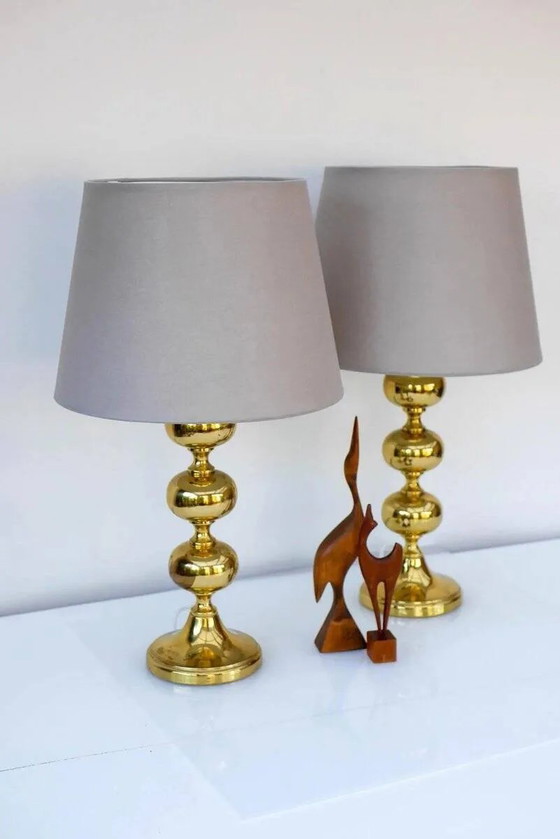Image 1 of Scandinavian modern space age brass table lamps from Nafa, Sweden, 1970s, set of 2