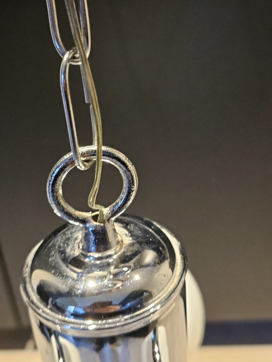 Image 1 of Lampada a sospensione vintage in stile spaziale cromata con sfere/paralumi in vetro