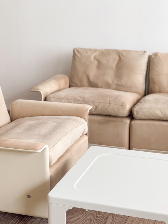 Image 1 of Mid-Century Modern Lounge Sofa, Armchair and Table, Sofa Set in Glass Fiber and Suede by Dieter Rams for Vitsoe, Germany, 1960s,