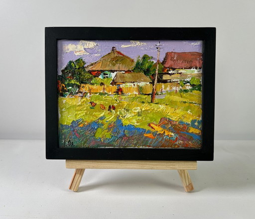Original Oil Painting Summer Village Landscape Relaxation near home
