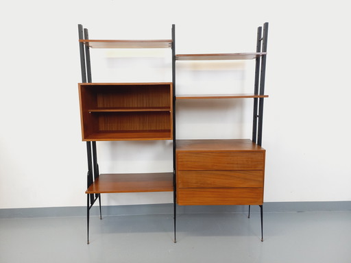 Vintage Teak and Metal Double Modular Italian Bookcase from the 60s