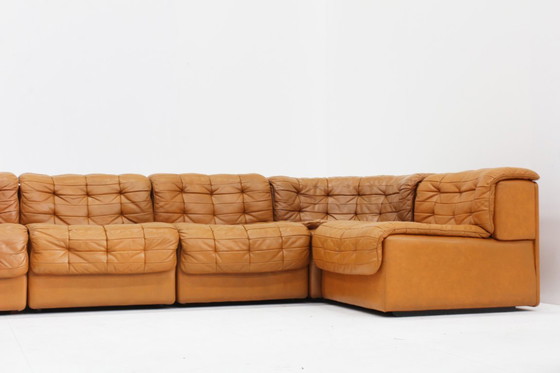 Image 1 of Vintage De Sede DS 11 modulaire bank, cognac patchwork leer, set van 7