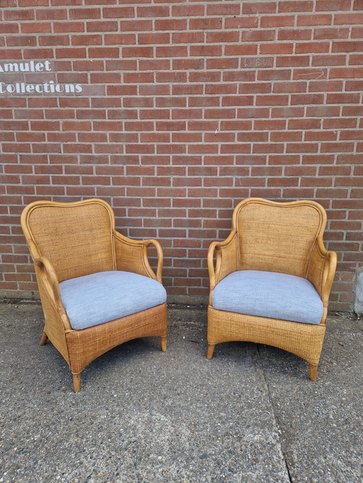 2 fauteuils de bohème en rotin et bambou