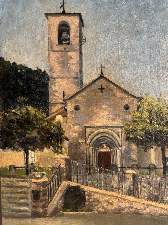 1960s Oil Painting on Cardboard - Small Church, Paintings & Drawings (photo 2 of 6)