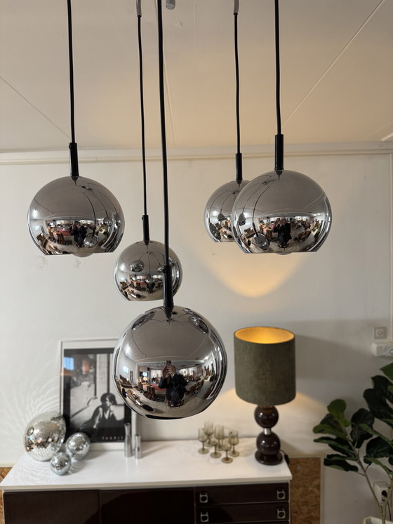 Image 1 of Vintage Pendant Lamp 1970s Chrome