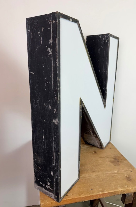Image 1 of Large Vintage Illuminated Advertising Letter N , 1960s