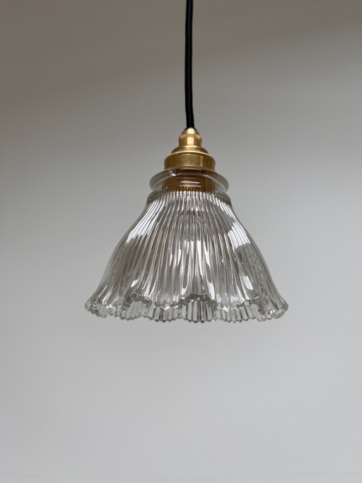 Lámpara colgante francesa vintage de cristal acanalado