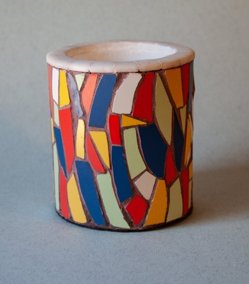 Ceramic pencil holder decorated with trencadís mosaic. Multipurpose mosaic cup.
