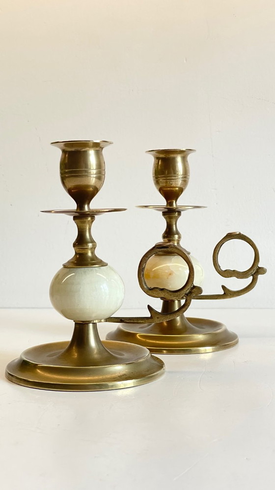 Image 1 of Candelieri vintage in onice, marmo e ottone
