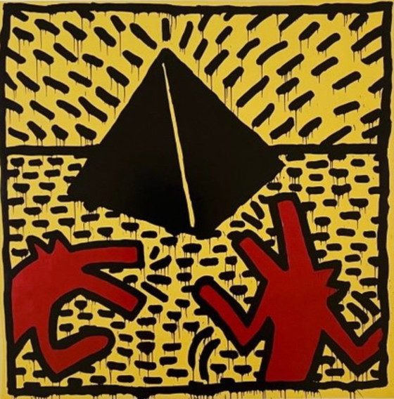 Image 1 of Keith Haring: "Red Dogs with Pyramid, 1982". Lizensiert von Artestar New York. In ausgezeichnetem Zustand.