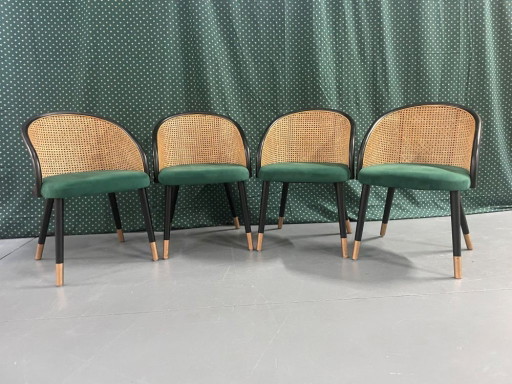 Set Van 4 Armstoelen – eetkamerstoelen, Rattan, Velvet