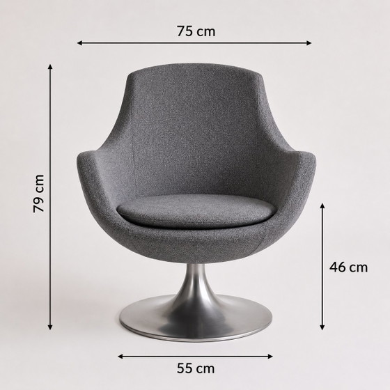 1960s Space Age Swivel Lounge Chair – Self-Return Tulip Base Aluminium – Swivel chairs, Textile (photo 5 of 7)