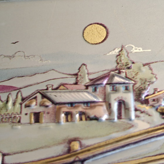 Image 1 of Vintage Berger Preziosi 3D Relief Artwork on Bevelled Mirror Frame, Italy, 16 × 13 cm
