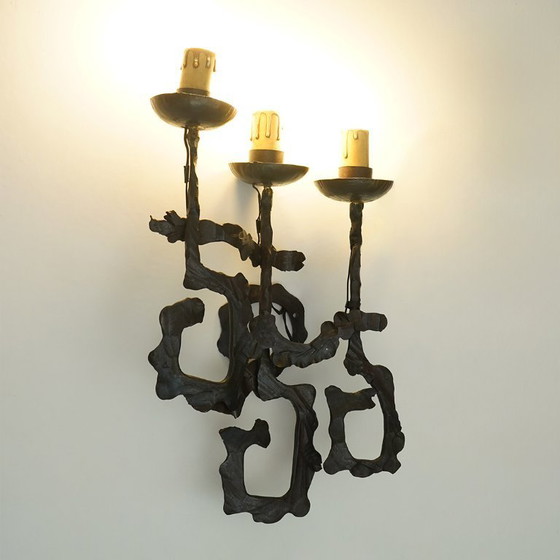 Image 1 of Pair of Brutalist wrought iron wall lamps, 1960s