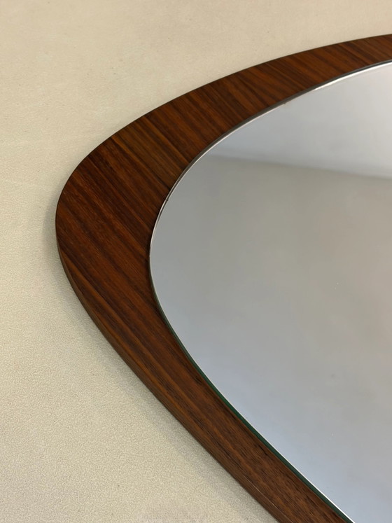 Vintage asymmetrische teakhouten spiegel – Glass, Mid Century Modern (photo 4 of 4)