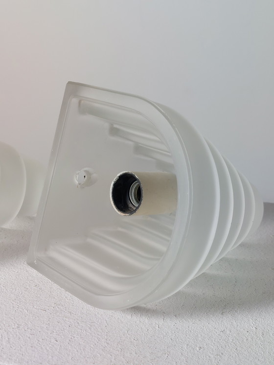 Image 1 of Coppia di lampade da parete a più livelli, vetro smerigliato, anni '80, E14, Art Déco Revival