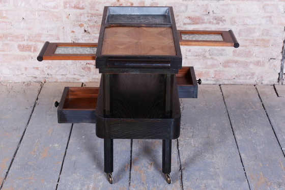 Gerestaureerde kubistische trolley, eikenhout, mahoniehout, herleefd Pools, Tsjechisch, jaren 1910 (photo 4 of 13)