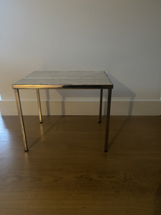 Bijzettafeltje vintage travertin chroom – Metal, Chrome