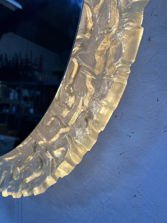 Image 1 of Large Oval Vintage 'Iceglass' Mirror, Hillebrand, Germany 1970's