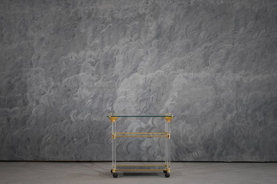 Image 1 of Carrello di servizio vintage in ottone e lucite, Francia, anni '60