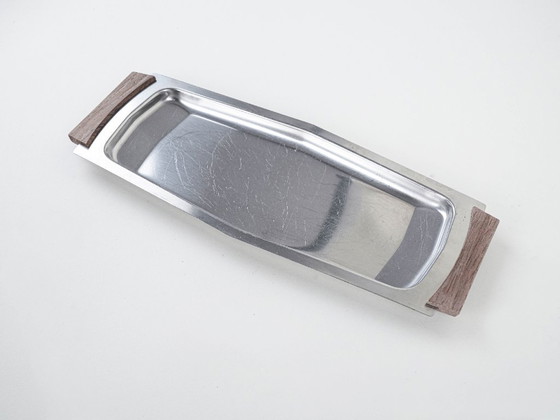 Image 1 of Plateau rectangulaire en acier inoxydable, design danois, années 1970, fabriqué au Danemark