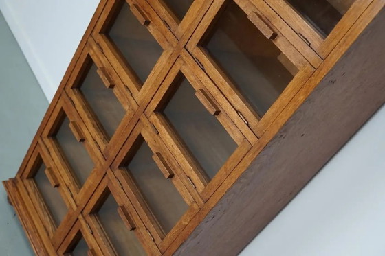 Image 1 of Vintage Dutch oak haberdashery cabinet / display cabinet with hinged doors, 1930s