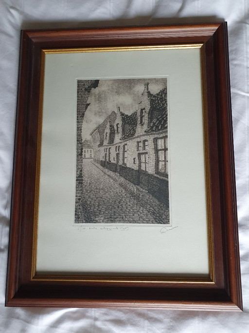 Acquaforte originale di Eric Meuleman – "Korte Schipgracht (Gand)" – lithos zeefdrukken, Glass, Paper (photo 2 of 6)