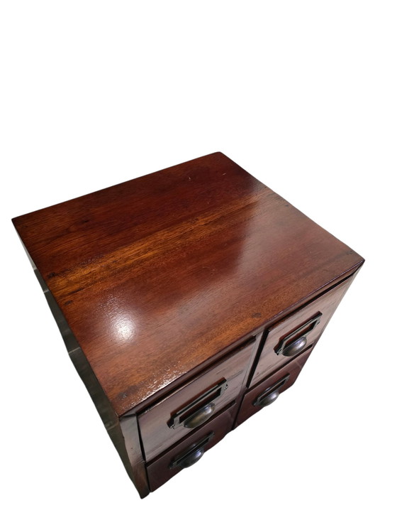 Image 1 of Cassettiera vintage in legno con 4 cassetti – stile biblioteca/farmacia