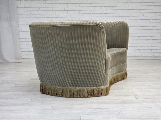 Image 1 of 1970s, Danish 2-seater curved sofa, original furniture velour, beech wood.