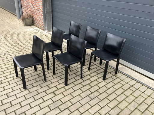 6x Cassina Kabinenstuhl Mario Bellini Schwarzes Kunstleder