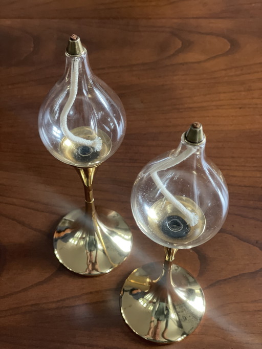 Lampade a olio in ottone di Freddie Andersen Germania, 1970, set di 2 candele "Clean Drops"