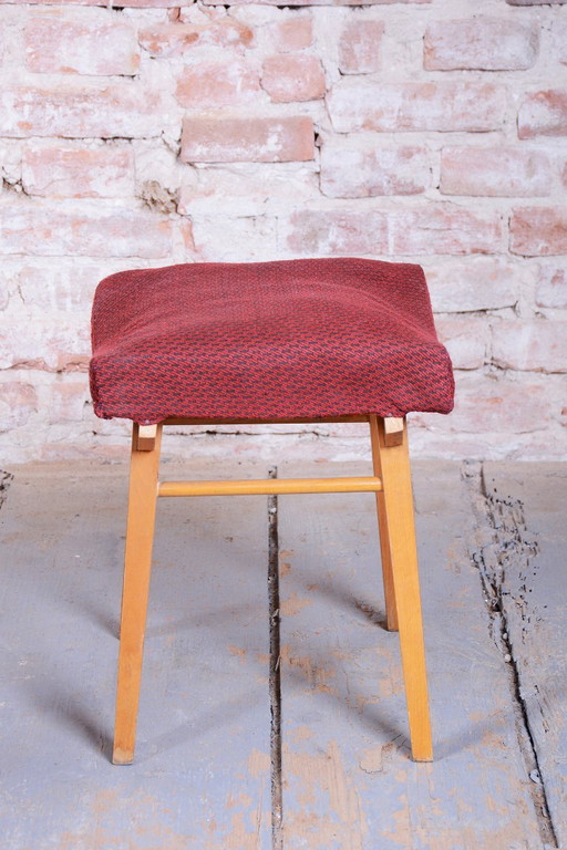 Tabouret Mid-Century original, rembourrage, hêtre, Slovaquie, années 1960