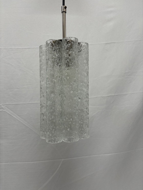 Image 1 of Suspension vintage Doria Leuchten tubes en verre glacé 1960/70