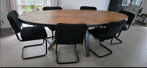 Set di 6 sedie con struttura tubolare ed elegante rivestimento nero. – eetkamerstoelen, Metal, Textile (photo 2 of 5)