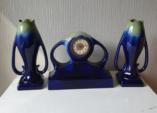Juego de chimenea Art Déco de 3 piezas Thulin ca. 1930