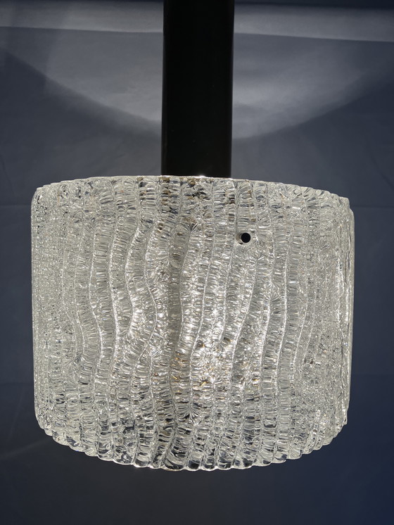 Image 1 of Vintage pendant lamp brass and thick ice glass J.T. Kalmar 1950/60