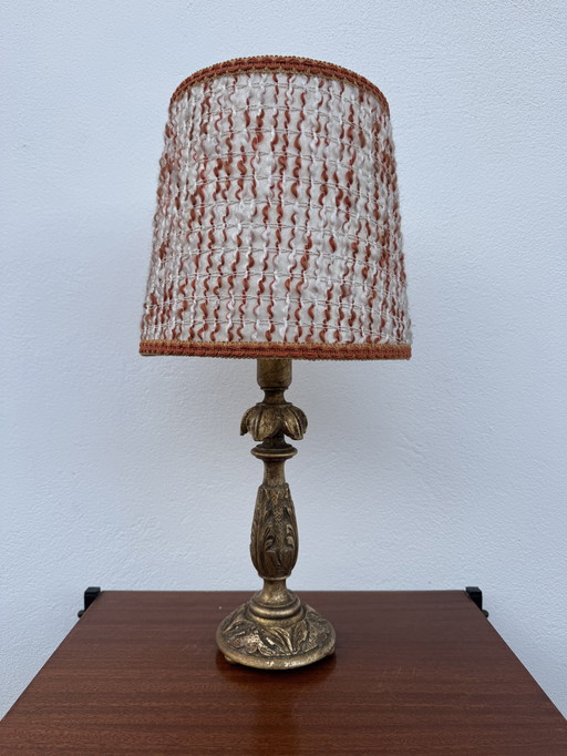 1960s gilded wooden candlestick lamp